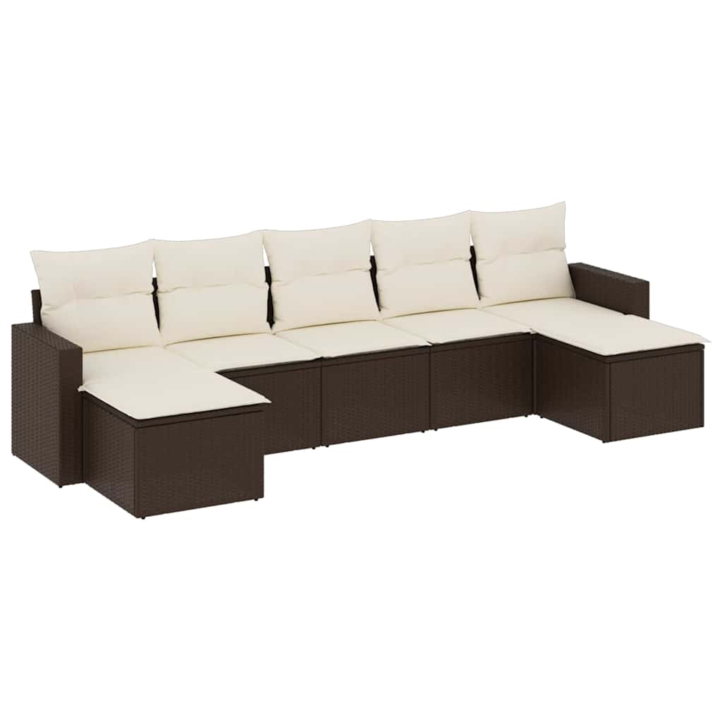 sofasæt til haven 7 dele med hynder polyrattan brun