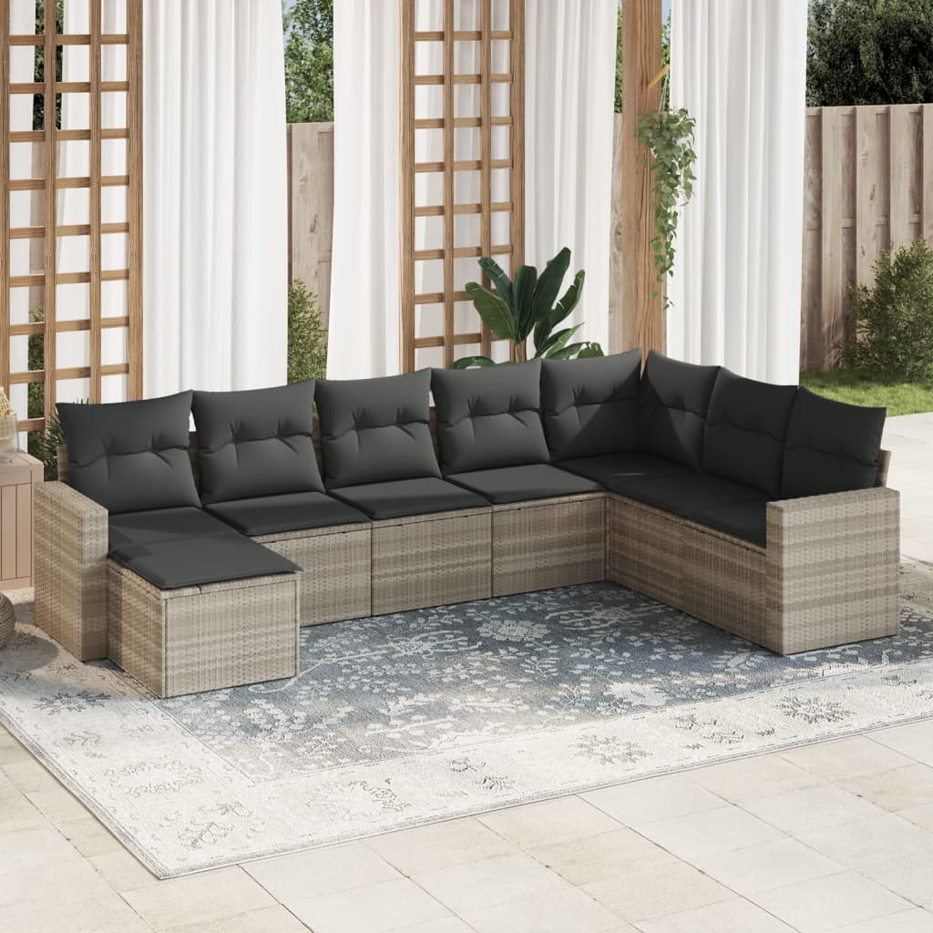 sofasæt til haven 8 dele med hynder polyrattan lysegrå