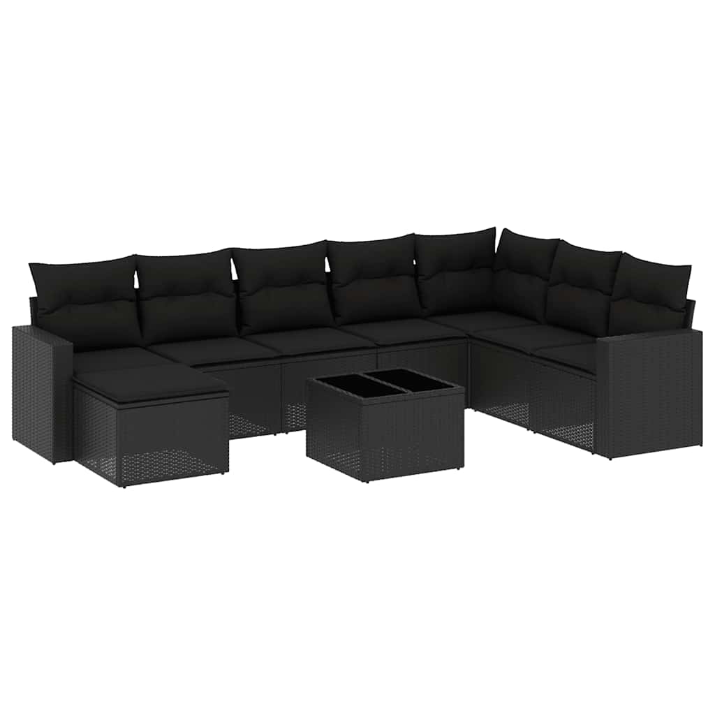 sofasæt til haven 9 dele med hynder polyrattan sort