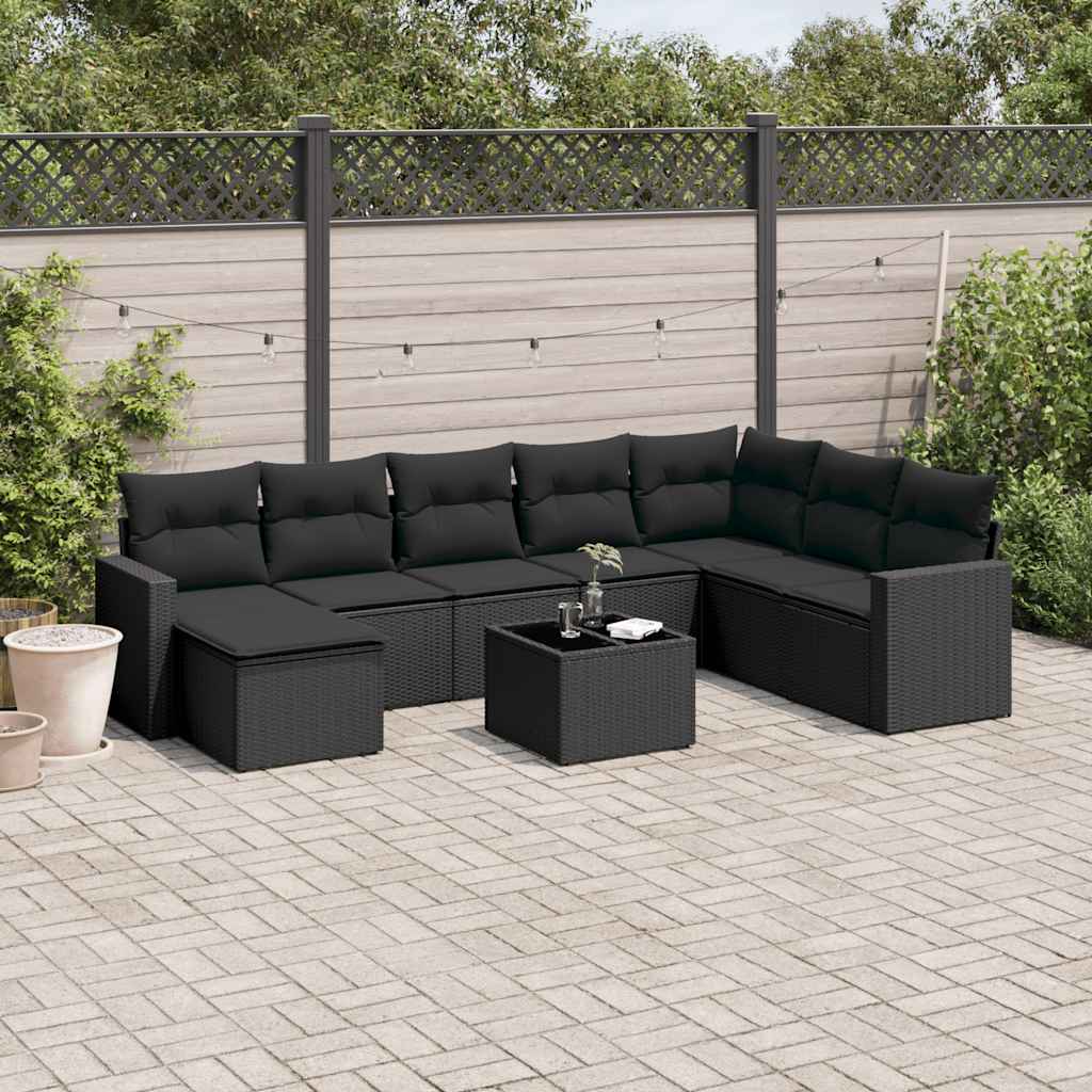 sofasæt til haven 9 dele med hynder polyrattan sort