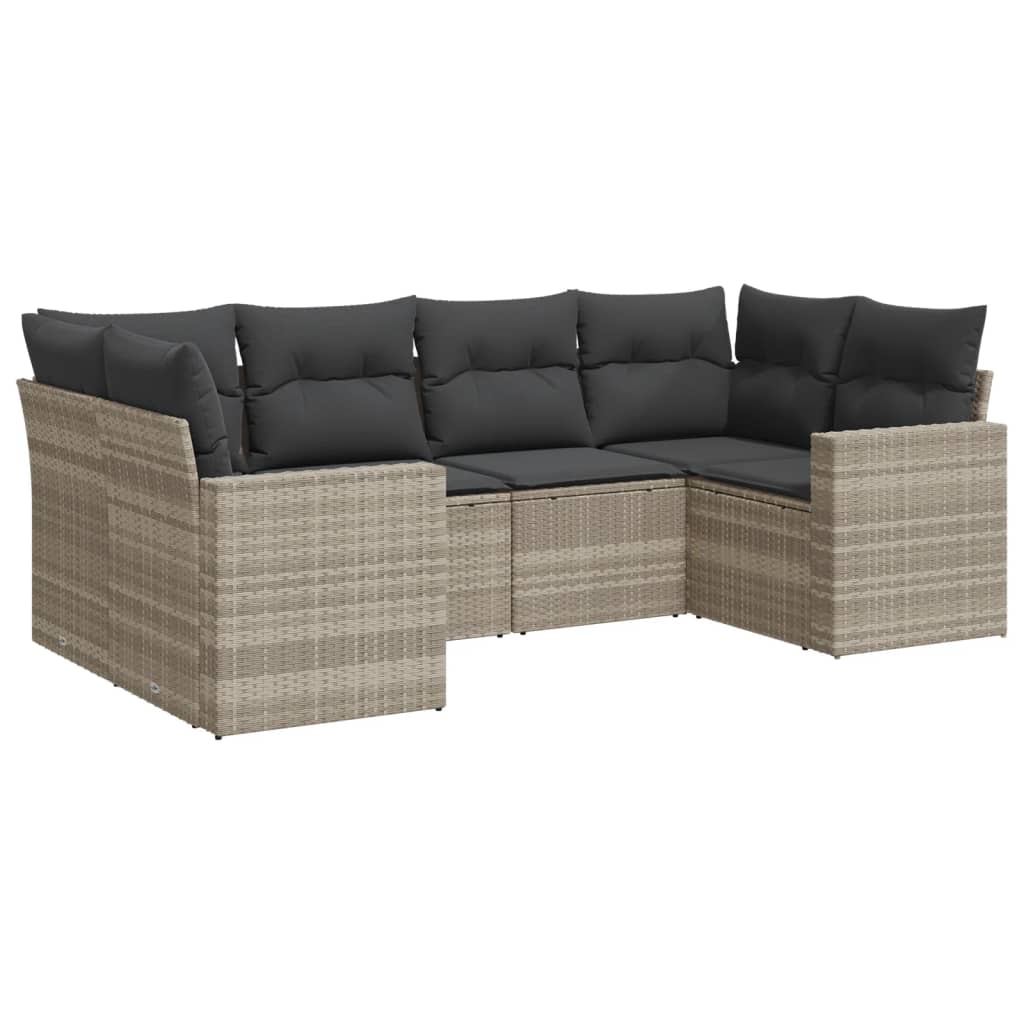 sofasæt til haven 6 dele med hynder polyrattan lysegrå