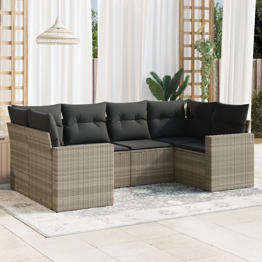 sofasæt til haven 6 dele med hynder polyrattan lysegrå