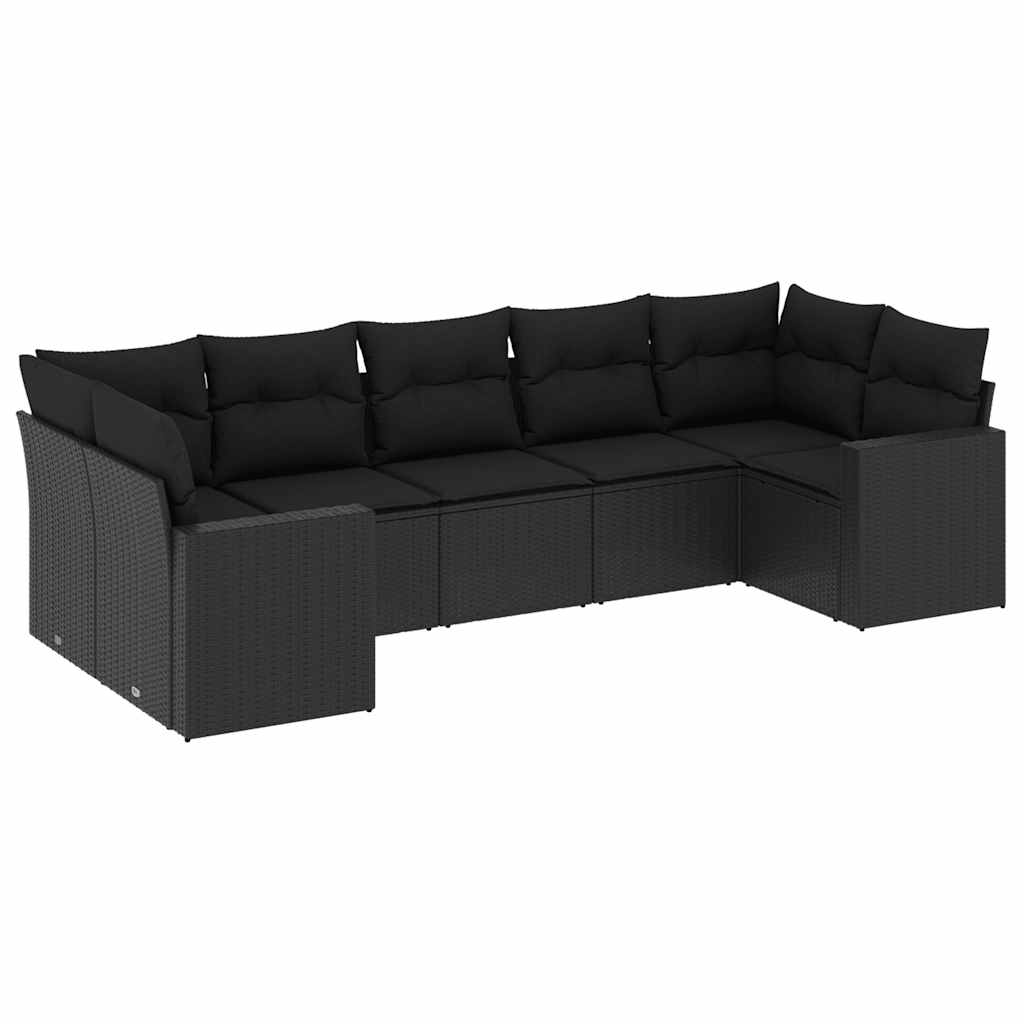 sofasæt til haven 7 dele med hynder polyrattan sort