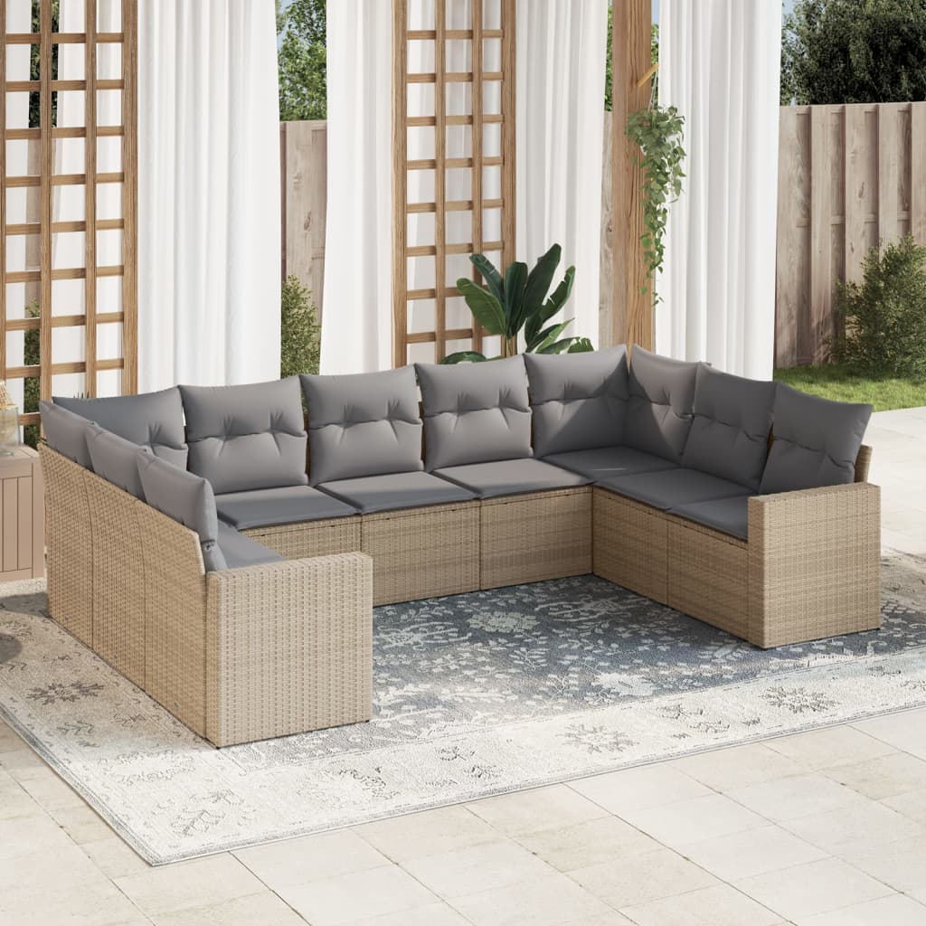 sofasæt til haven 9 dele med hynder polyrattan beige