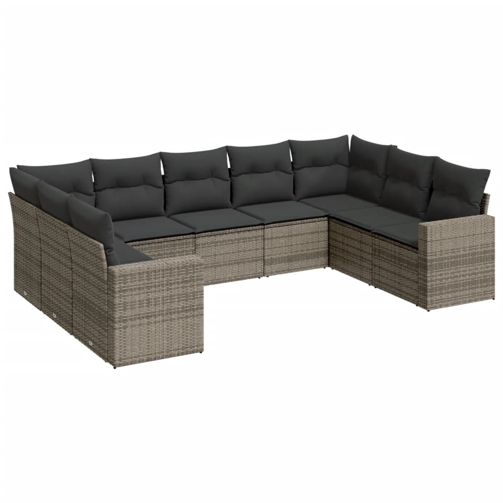 sofasæt til haven 9 dele med hynder polyrattan grå