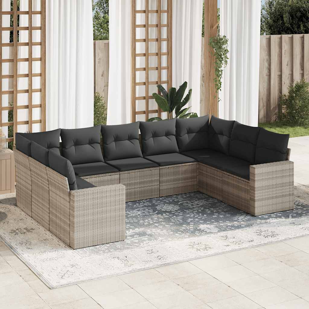 sofasæt til haven 9 dele med hynder polyrattan lysegrå