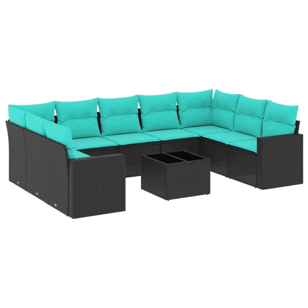 sofasæt til haven 10 dele med hynder polyrattan sort