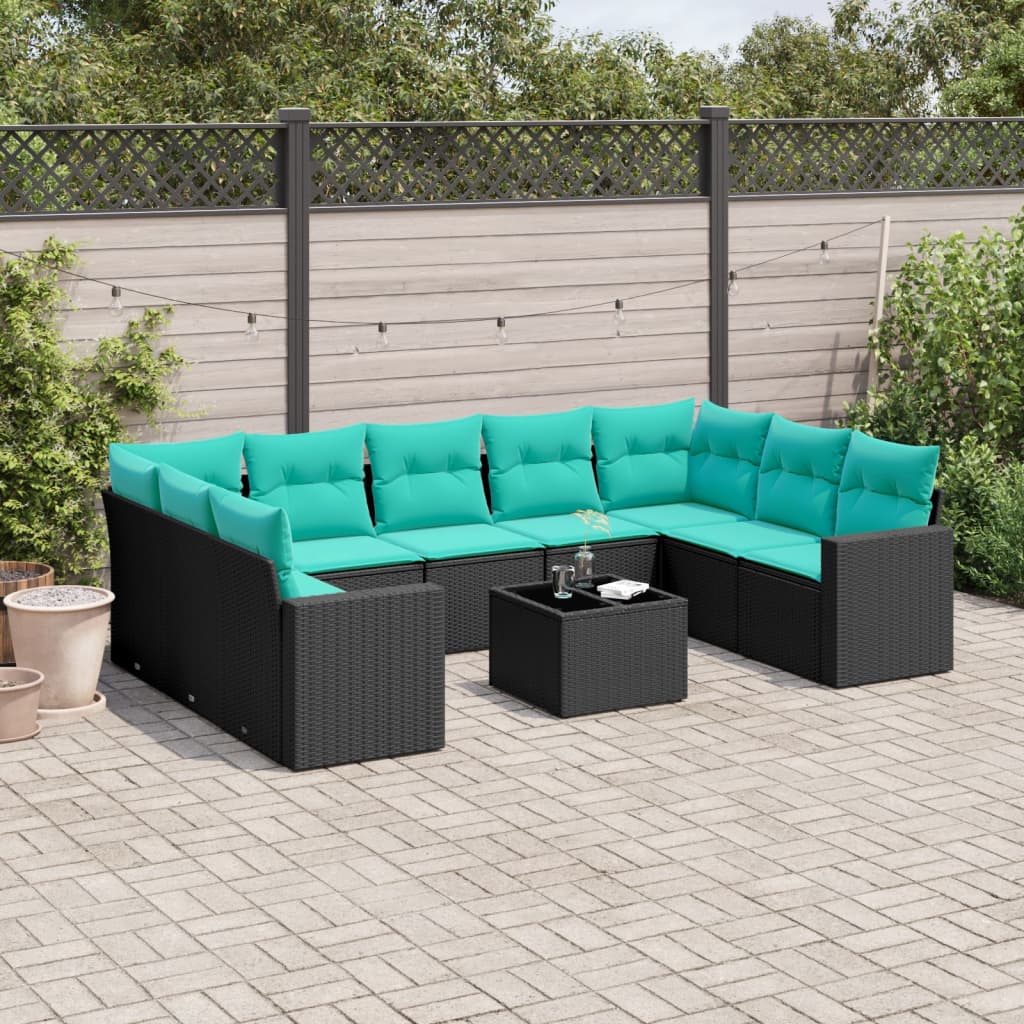 sofasæt til haven 10 dele med hynder polyrattan sort