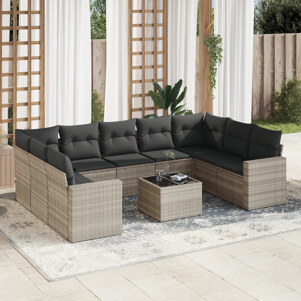 sofasæt til haven 10 dele med hynder polyrattan lysegrå