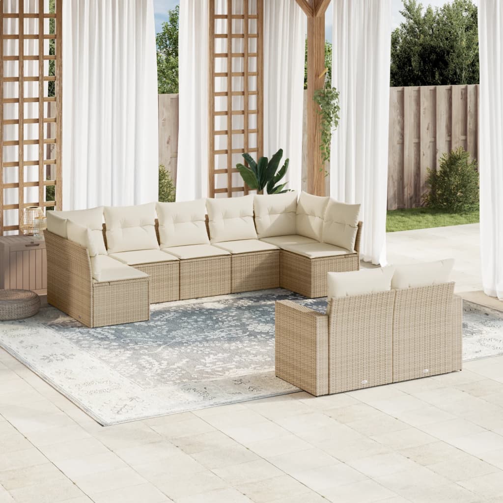 sofasæt til haven 9 dele med hynder polyrattan beige