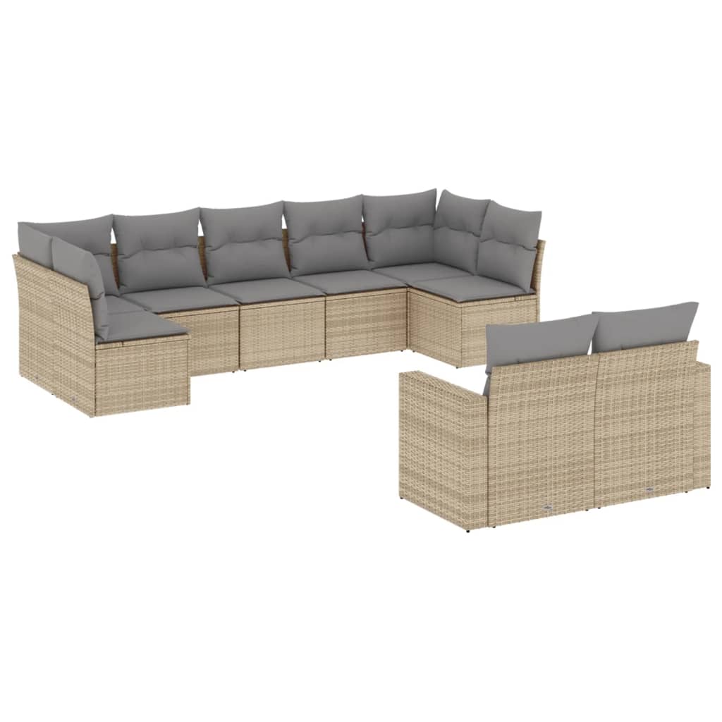 sofasæt til haven 9 dele med hynder polyrattan beige