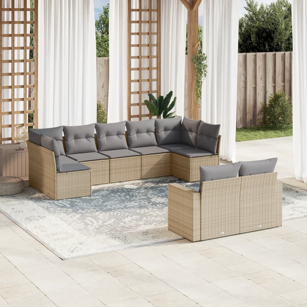 sofasæt til haven 9 dele med hynder polyrattan beige