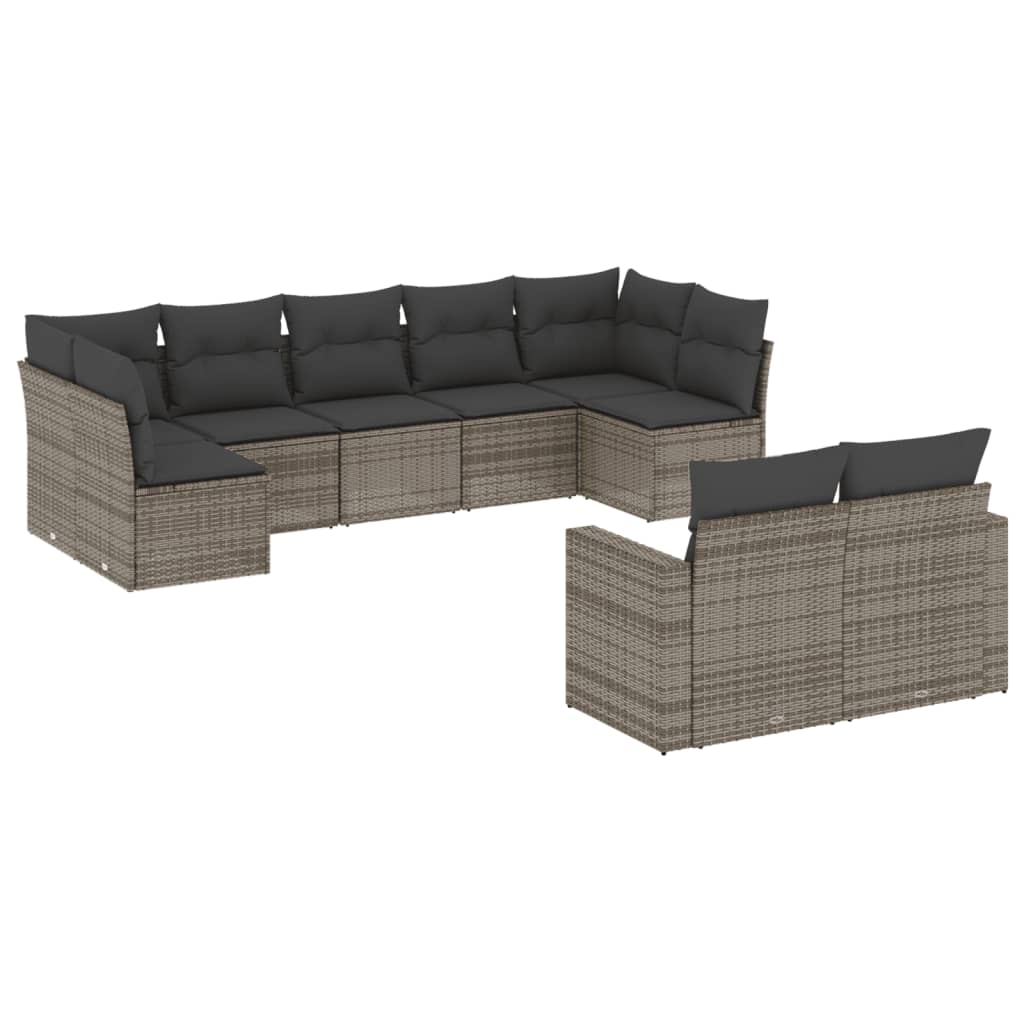 sofasæt til haven 9 dele med hynder polyrattan grå