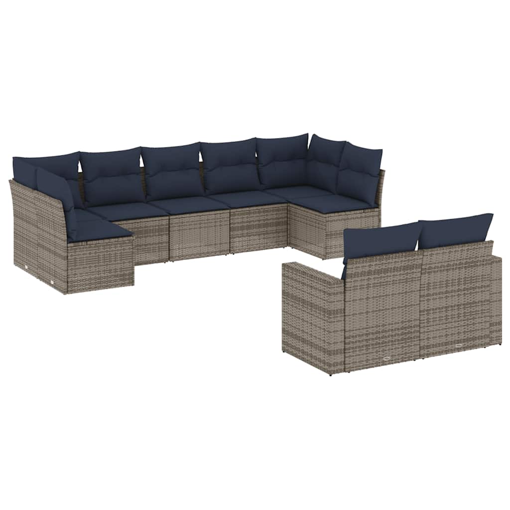 sofasæt til haven 9 dele med hynder polyrattan grå