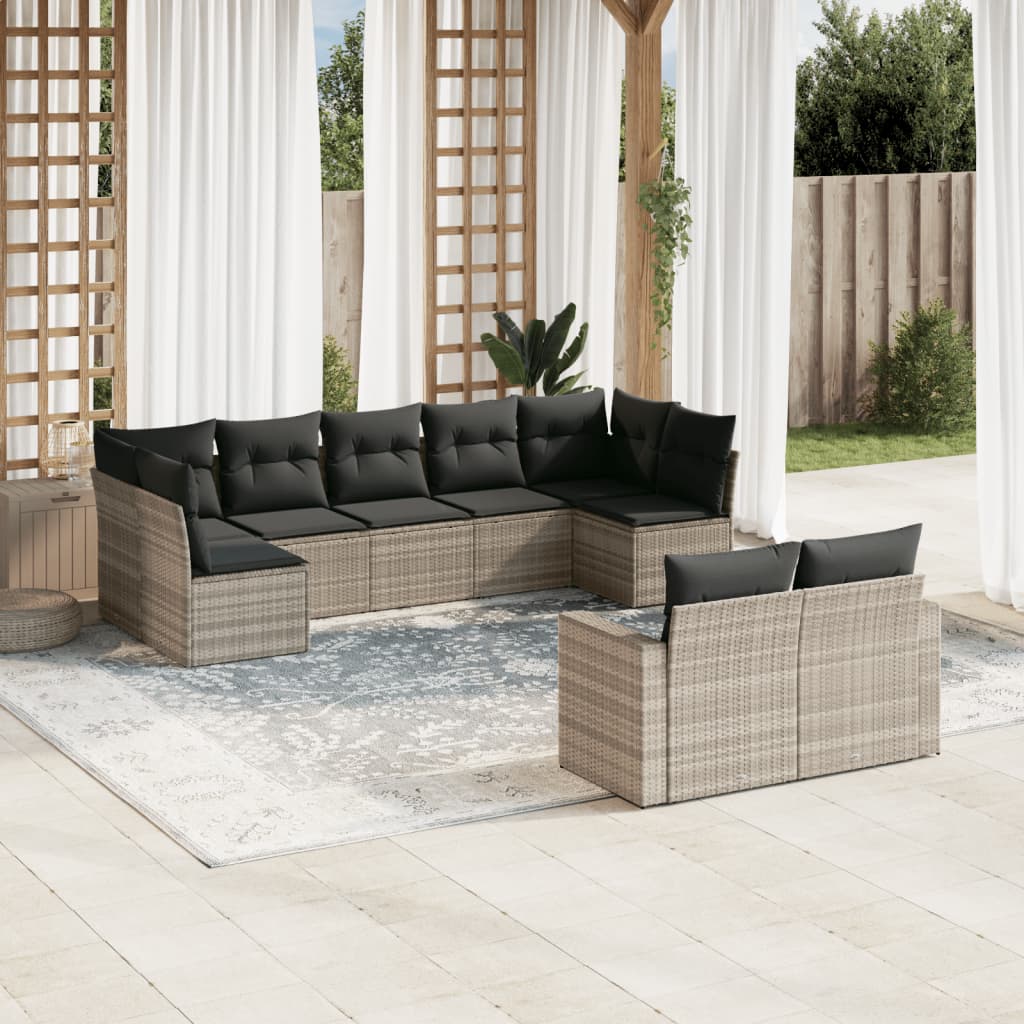 sofasæt til haven 9 dele med hynder polyrattan lysegrå