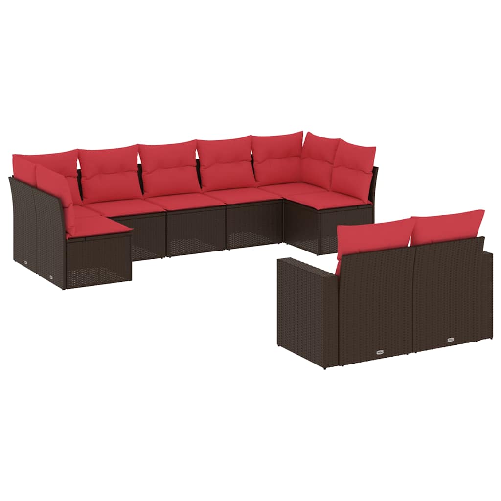 sofasæt til haven 9 dele med hynder polyrattan brun