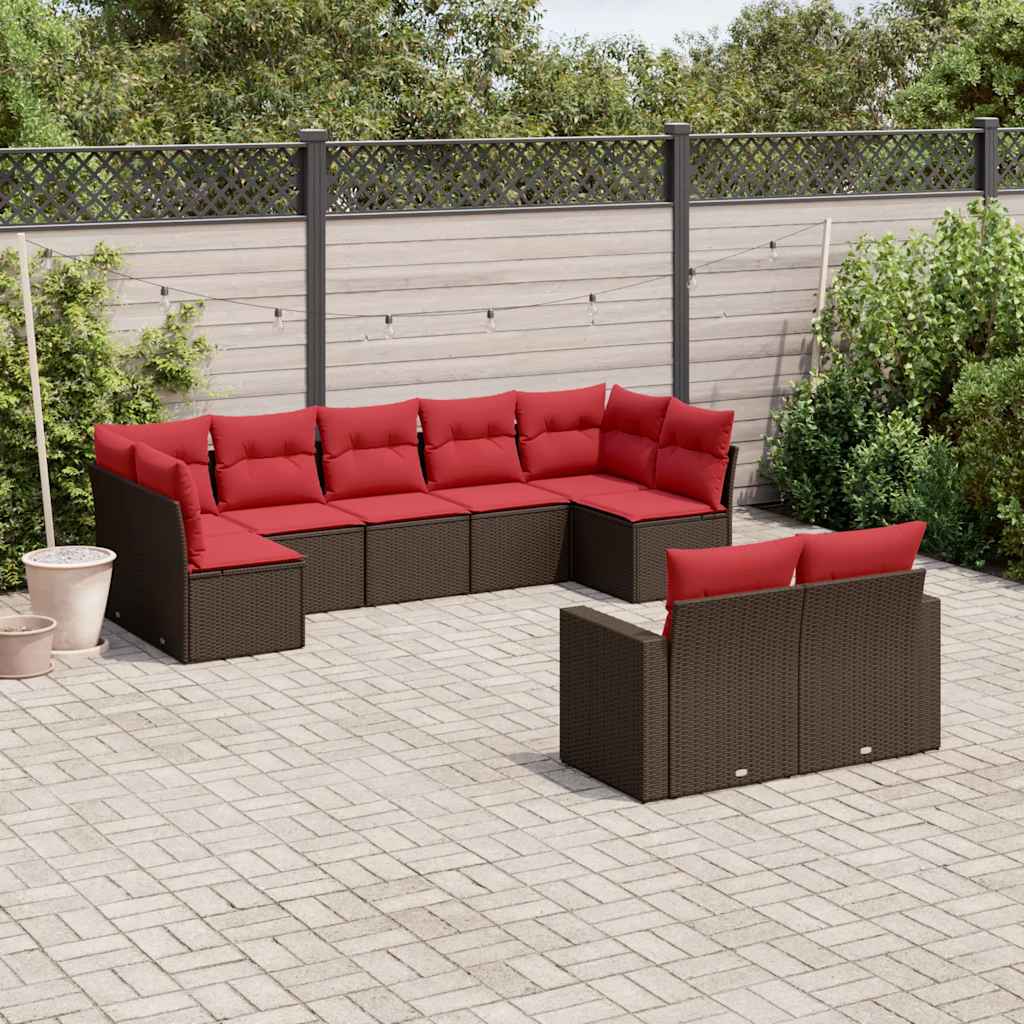 sofasæt til haven 9 dele med hynder polyrattan brun
