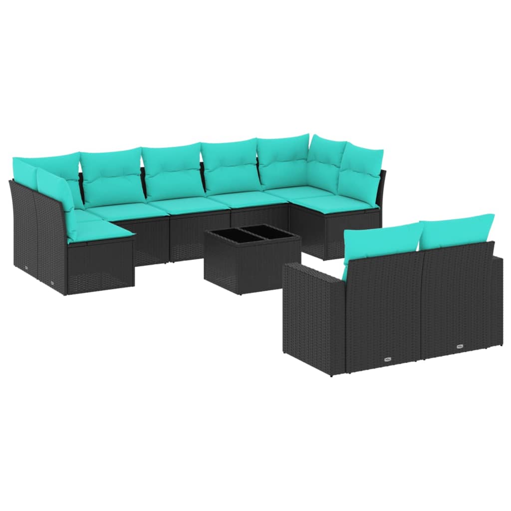 sofasæt til haven 10 dele med hynder polyrattan sort