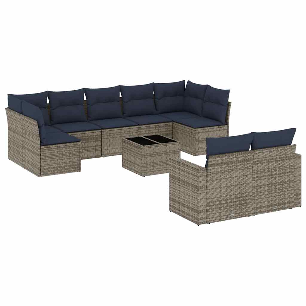 sofasæt til haven 10 dele med hynder polyrattan grå