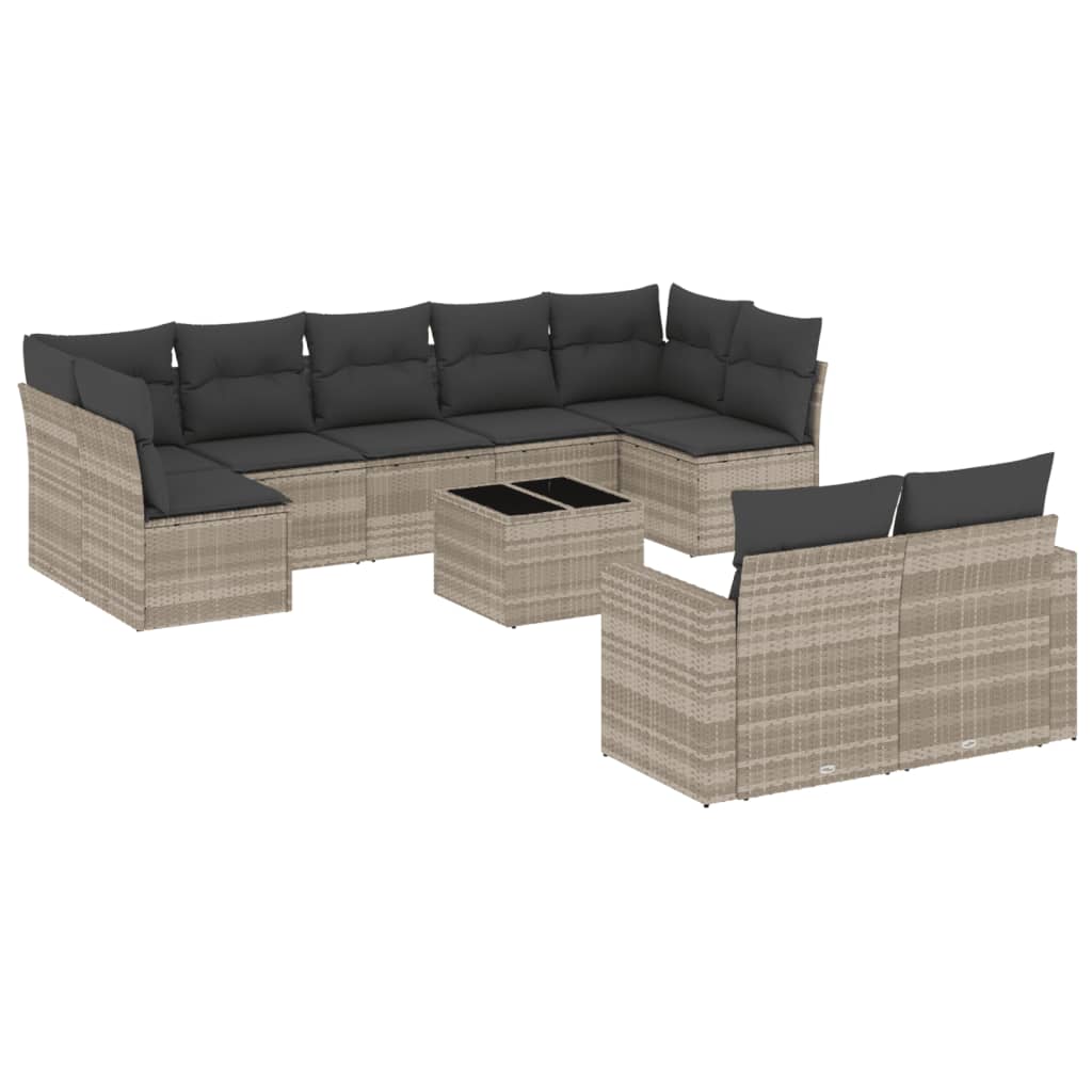 sofasæt til haven 10 dele med hynder polyrattan lysegrå