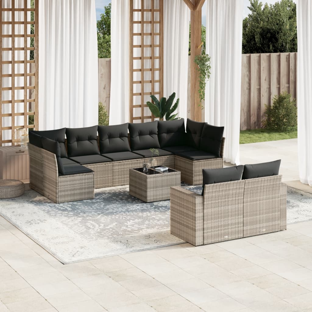 sofasæt til haven 10 dele med hynder polyrattan lysegrå