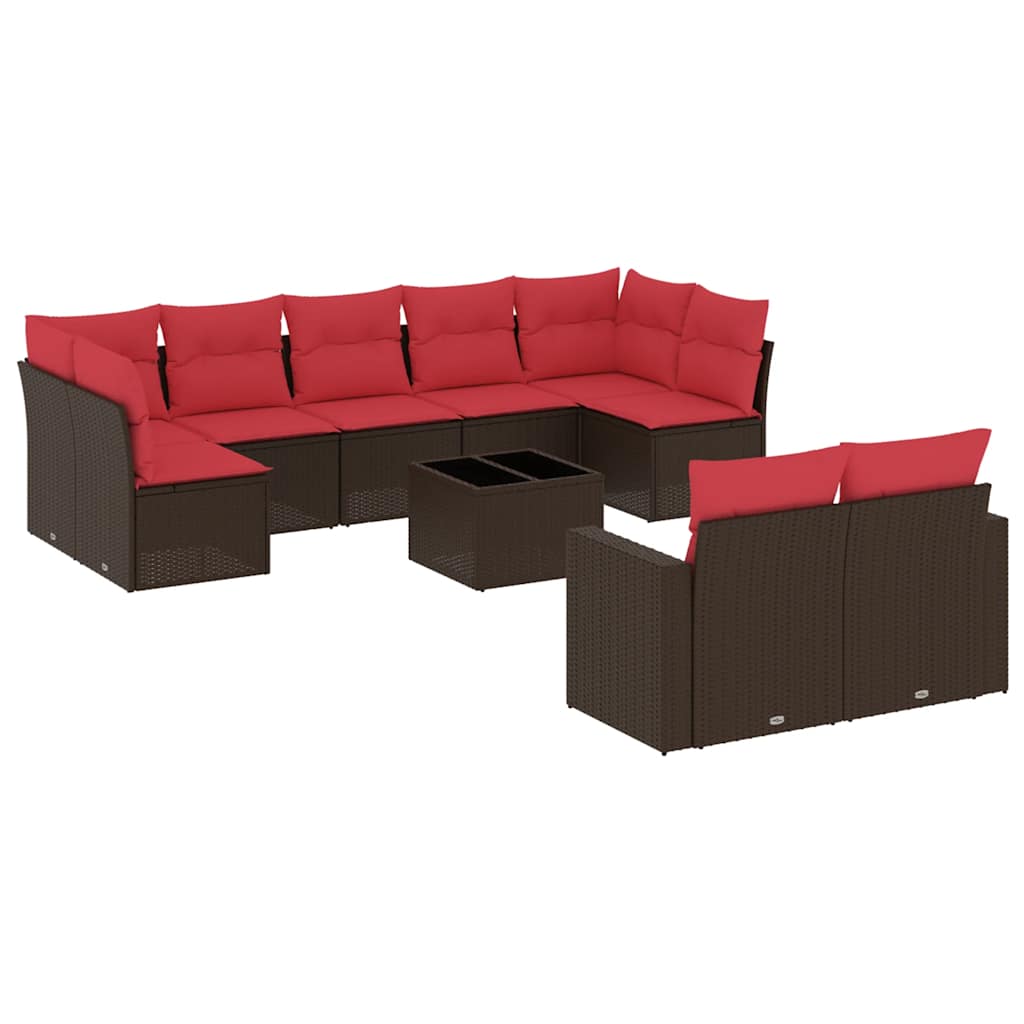 sofasæt til haven 10 dele med hynder polyrattan brun
