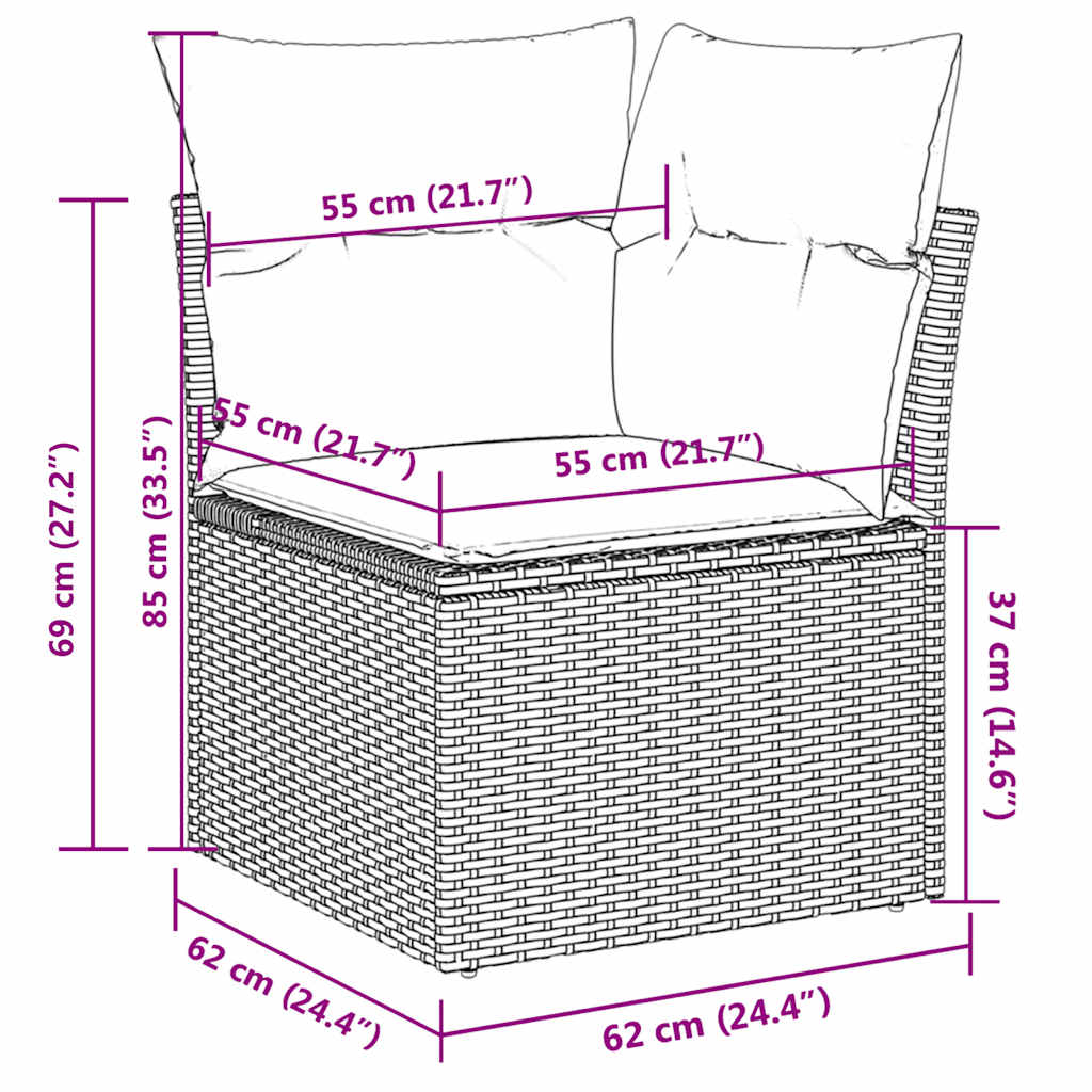sofasæt til haven 10 dele med hynder polyrattan brun