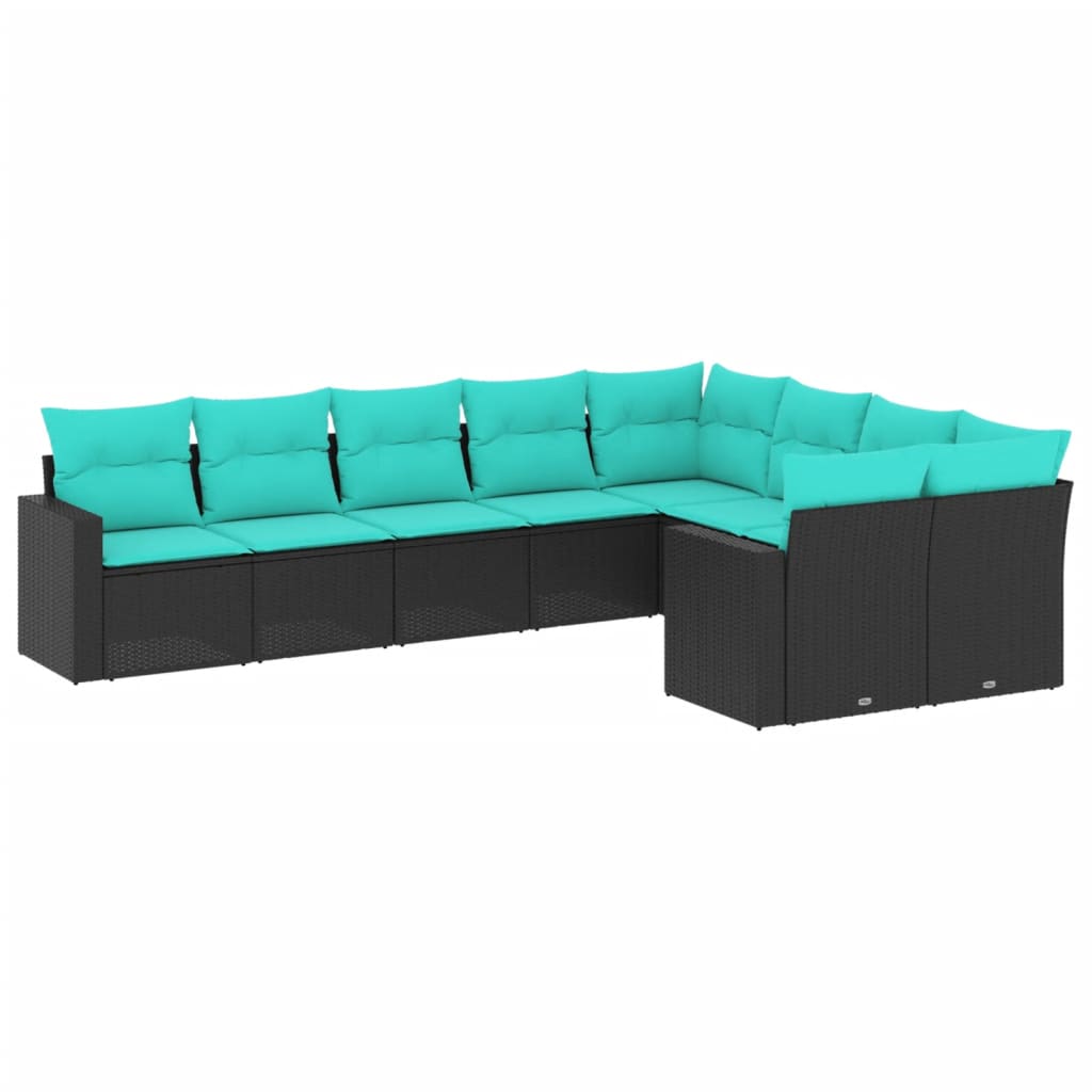 sofasæt til haven 9 dele med hynder polyrattan sort
