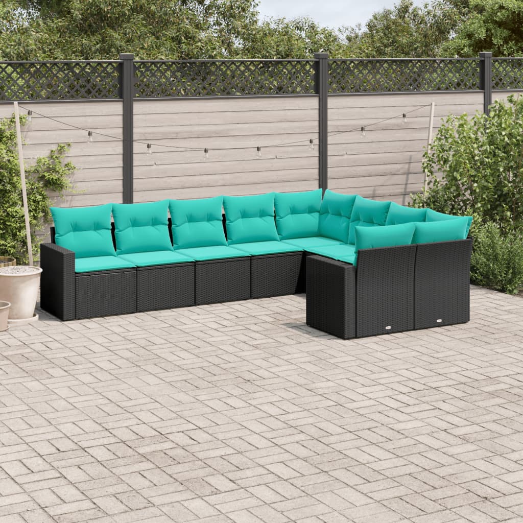 sofasæt til haven 9 dele med hynder polyrattan sort