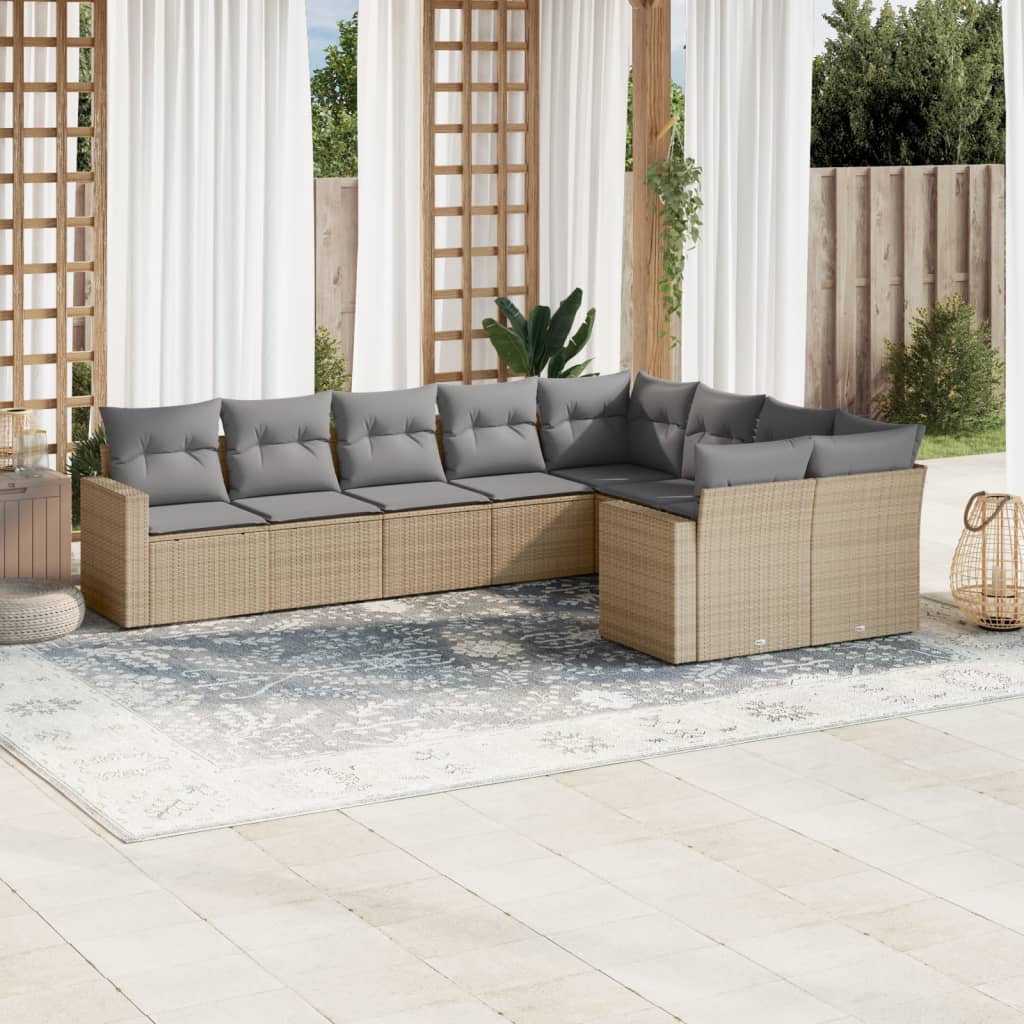 sofasæt til haven 9 dele med hynder polyrattan beige