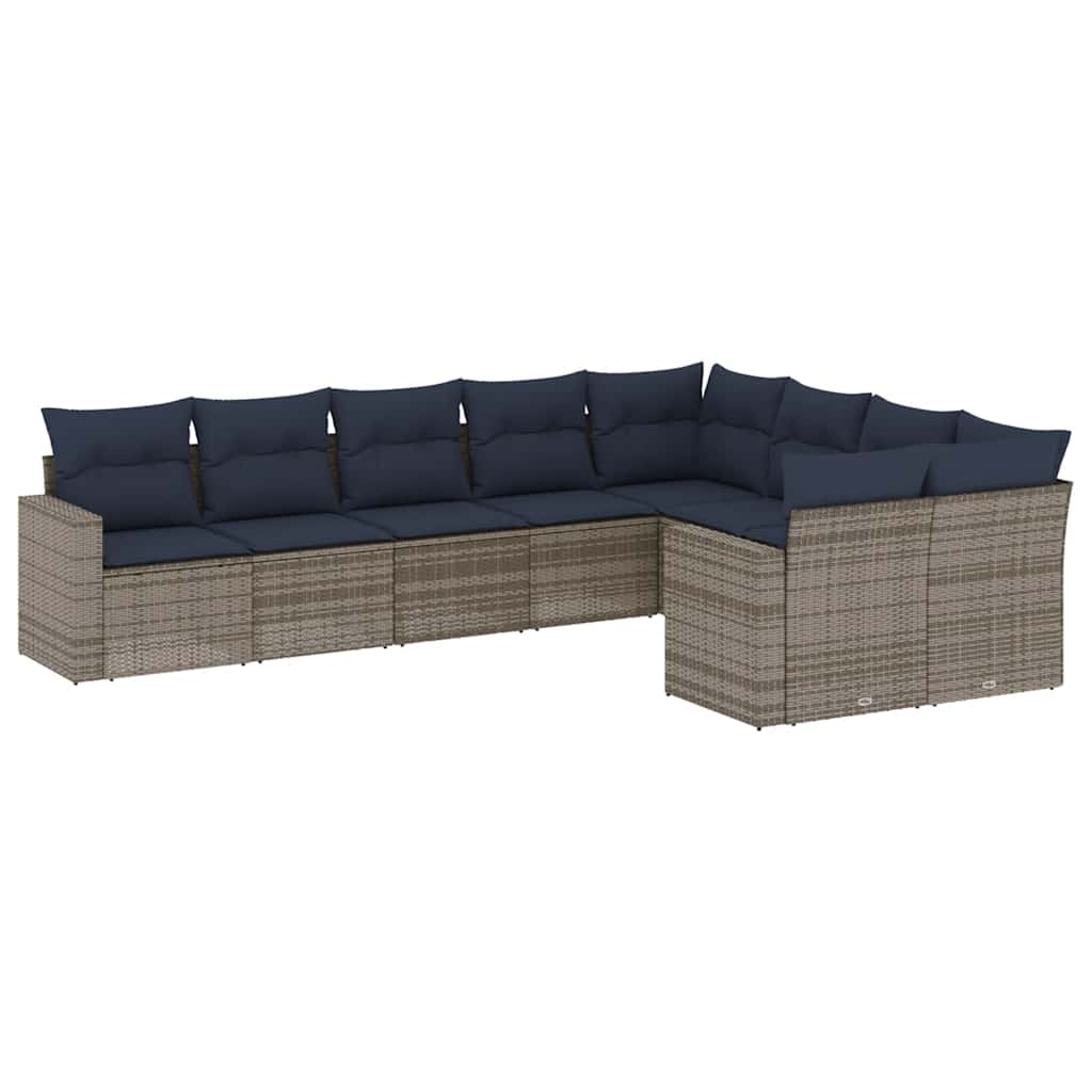 sofasæt til haven 9 dele med hynder polyrattan grå
