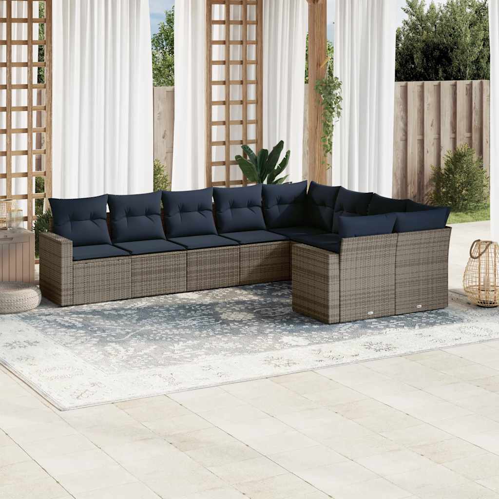 sofasæt til haven 9 dele med hynder polyrattan grå