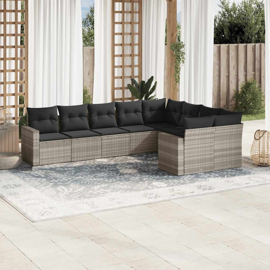 sofasæt til haven 9 dele med hynder polyrattan lysegrå