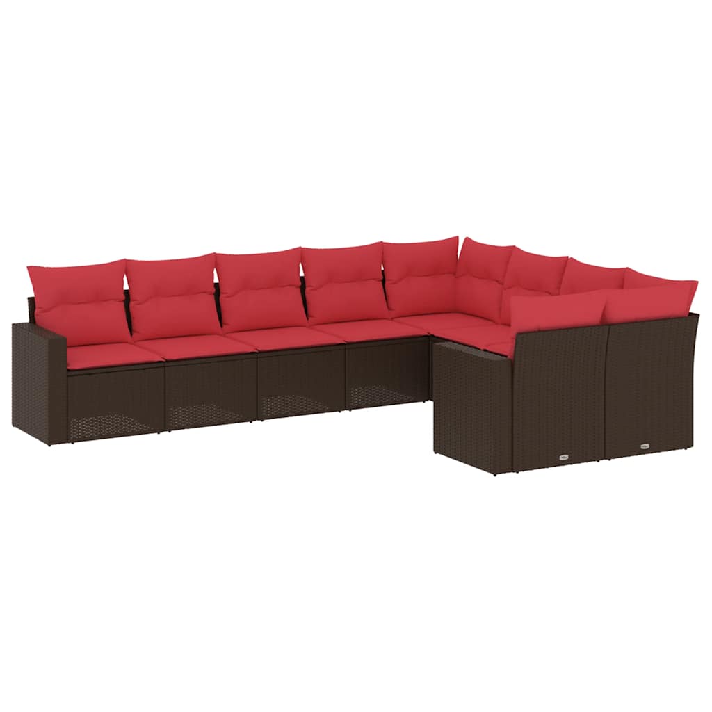 sofasæt til haven 9 dele med hynder polyrattan brun