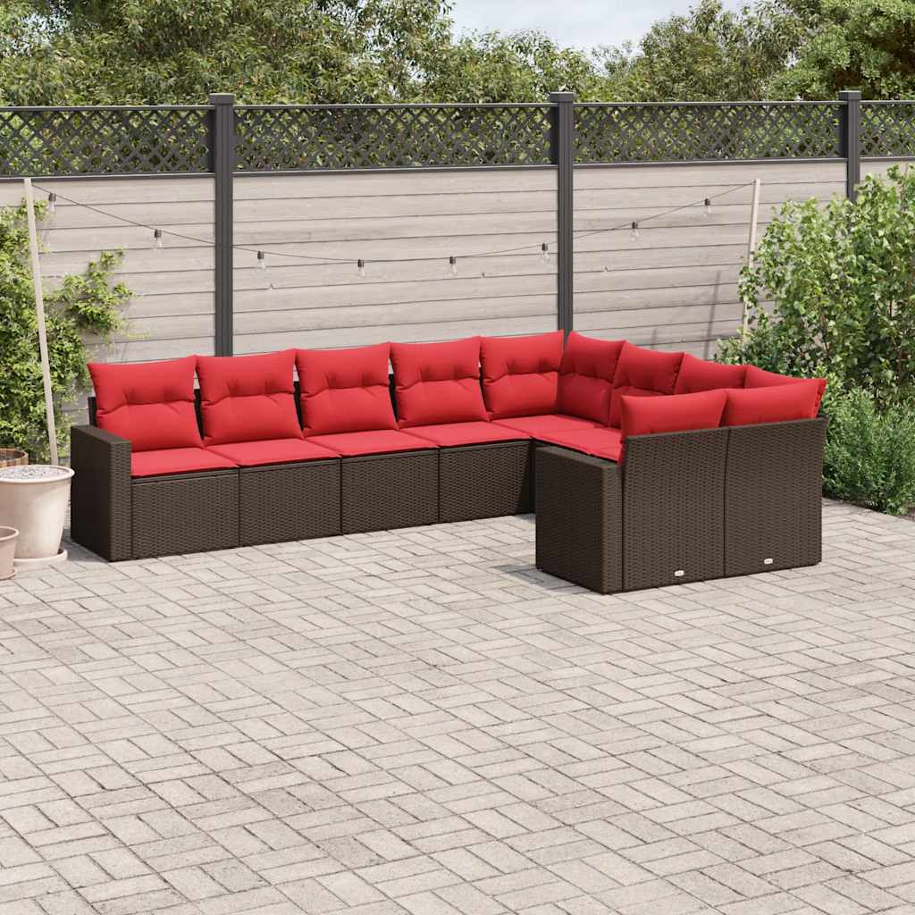 sofasæt til haven 9 dele med hynder polyrattan brun