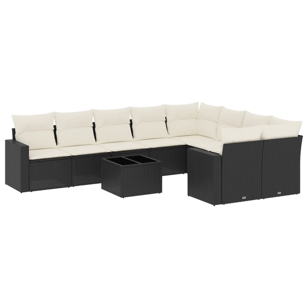 sofasæt til haven 10 dele med hynder polyrattan sort