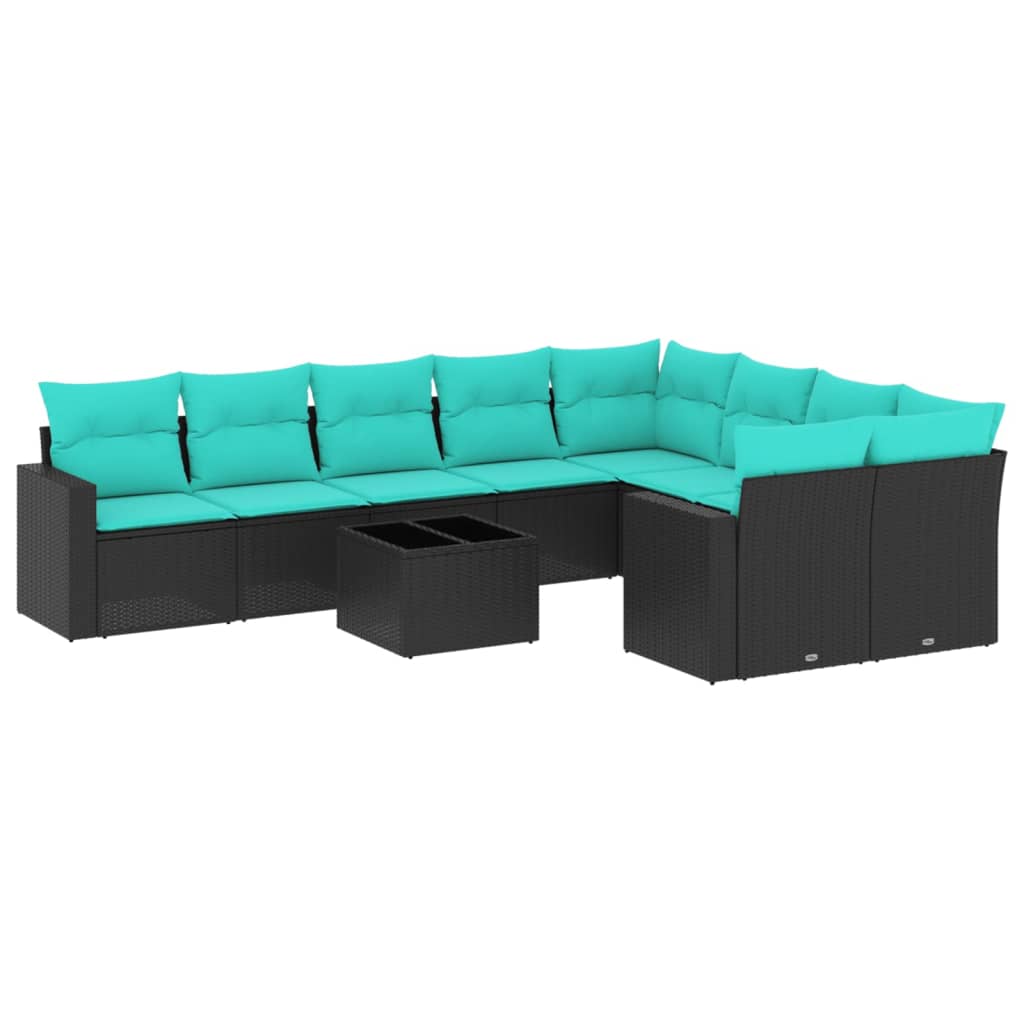 sofasæt til haven 10 dele med hynder polyrattan sort