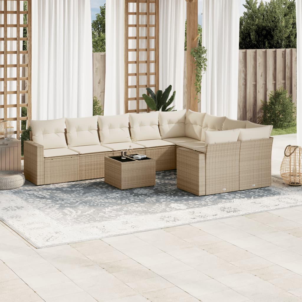 sofasæt til haven 10 dele med hynder polyrattan beige