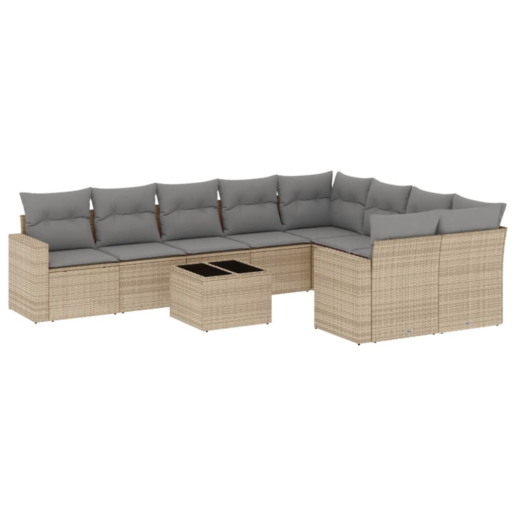sofasæt til haven 10 dele med hynder polyrattan beige