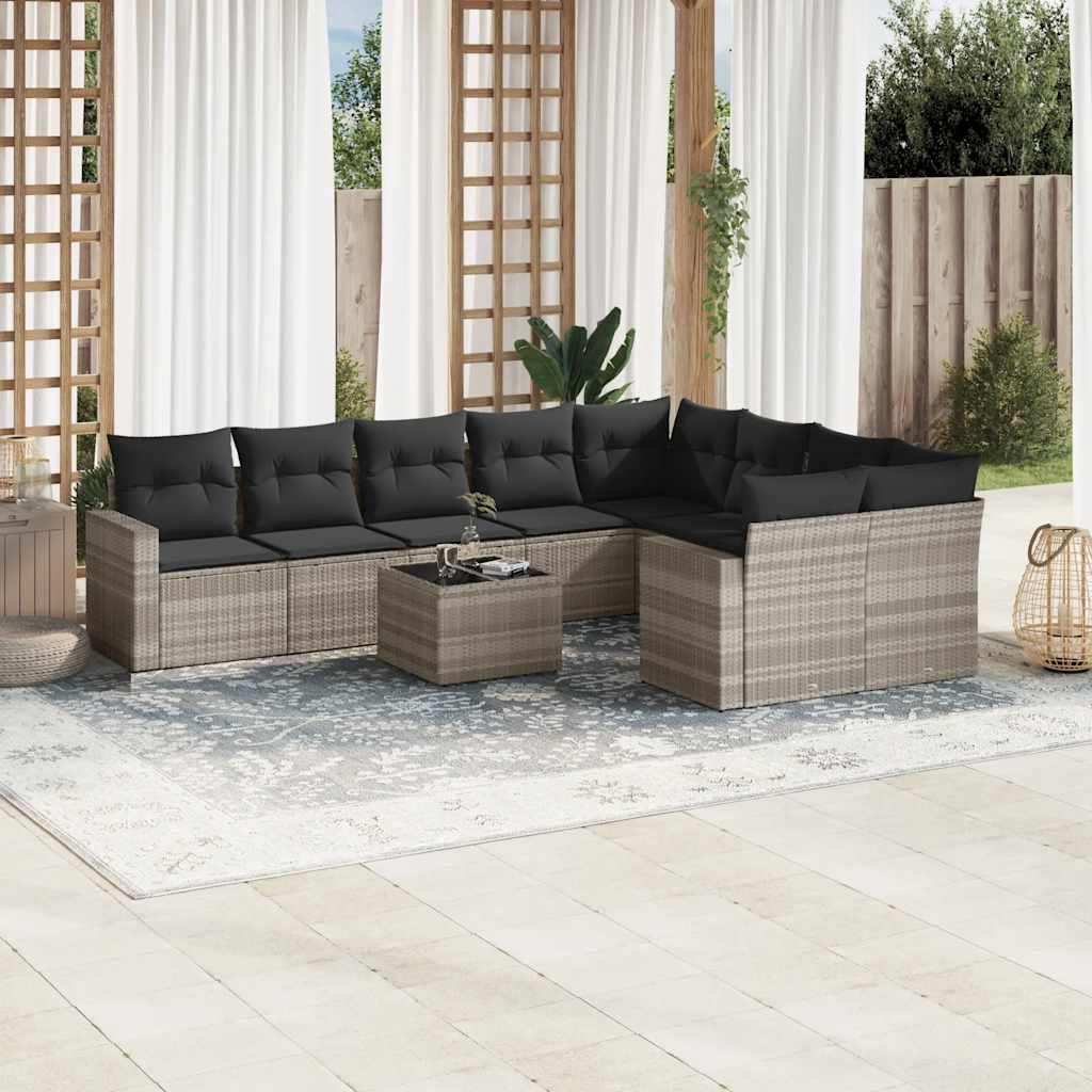 sofasæt til haven 10 dele med hynder polyrattan lysegrå