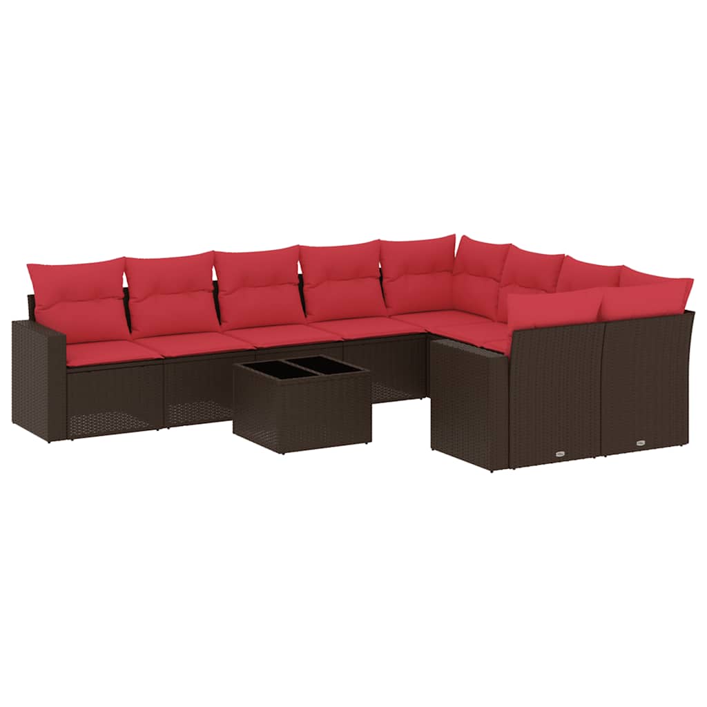 sofasæt til haven 10 dele med hynder polyrattan brun