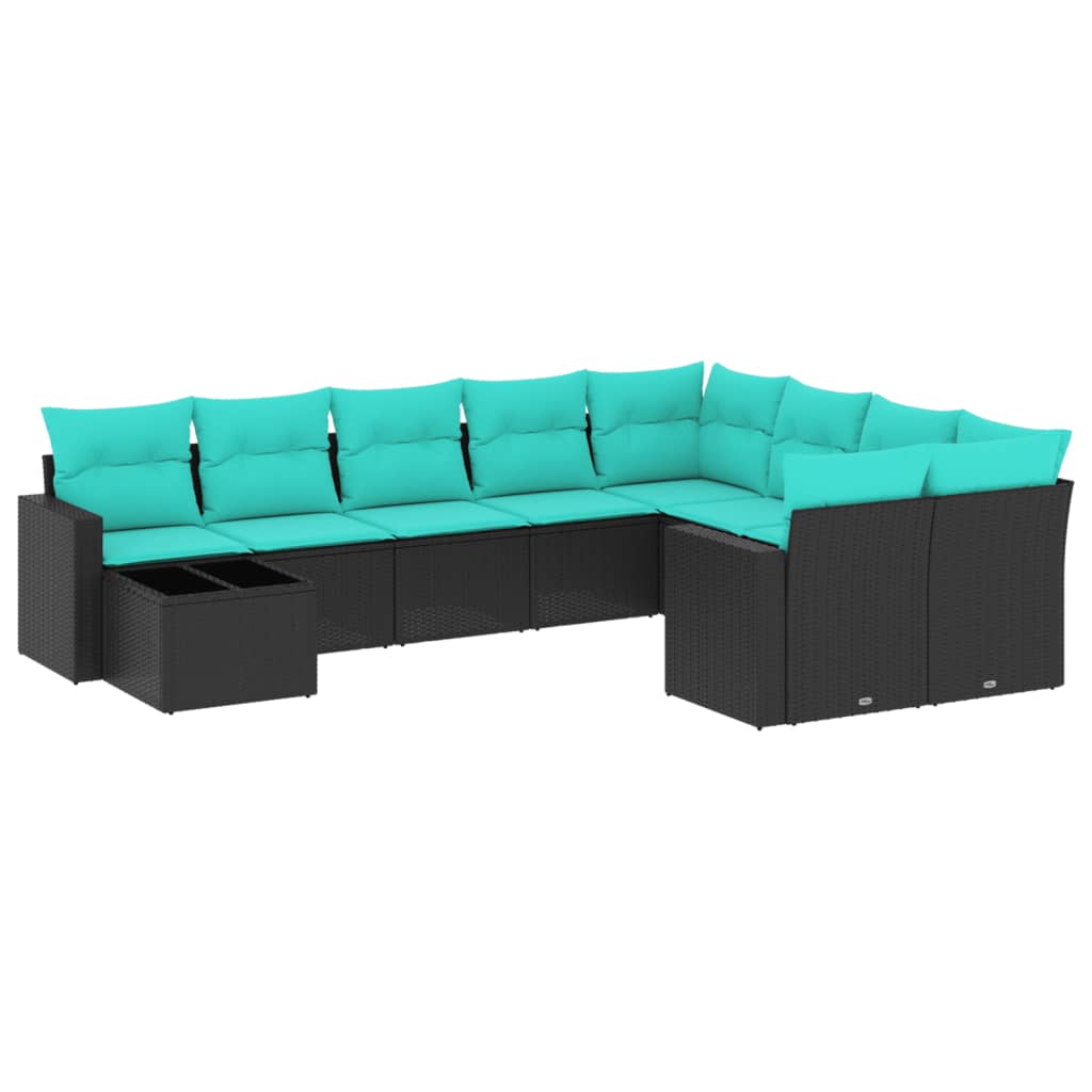 sofasæt til haven 10 dele med hynder polyrattan sort