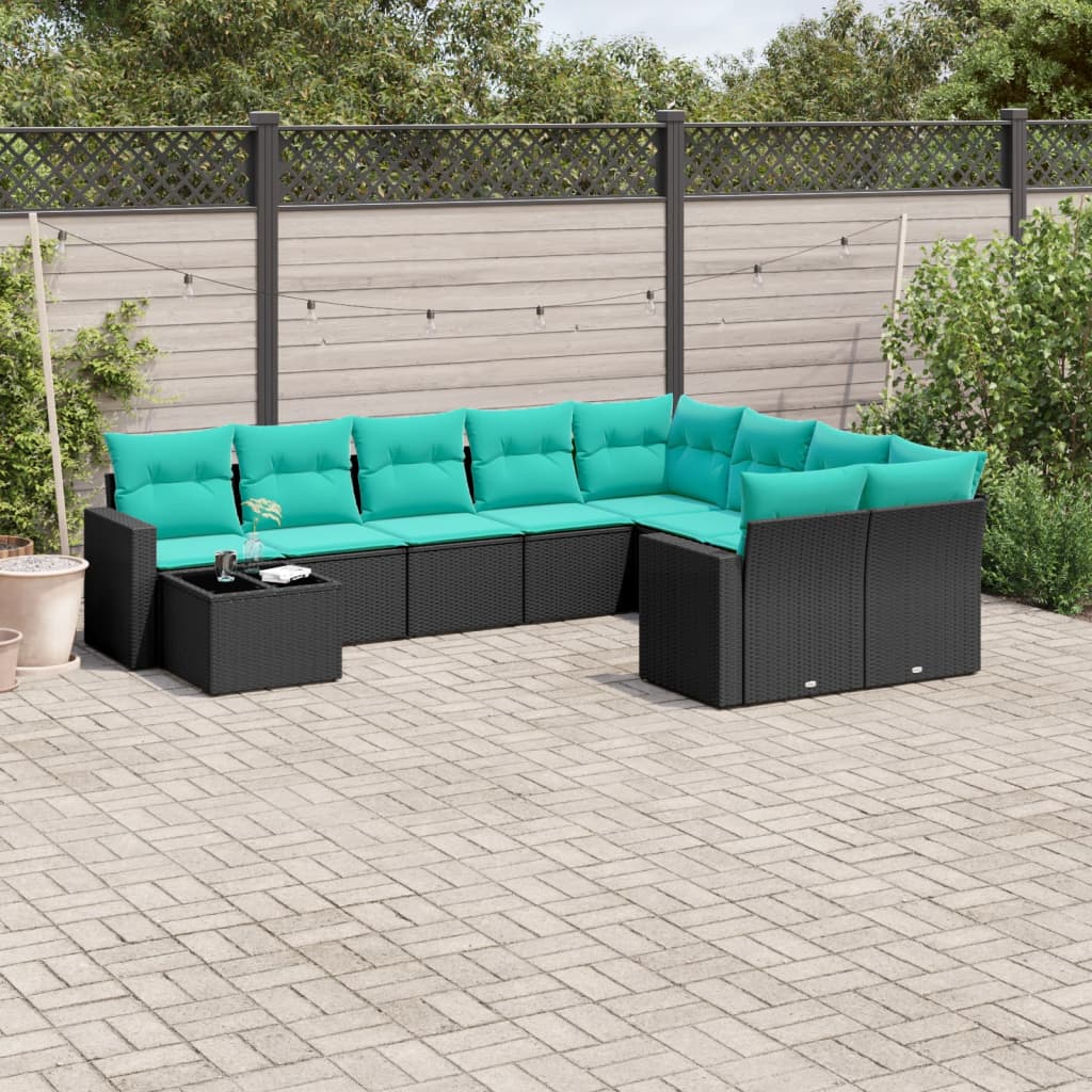 sofasæt til haven 10 dele med hynder polyrattan sort