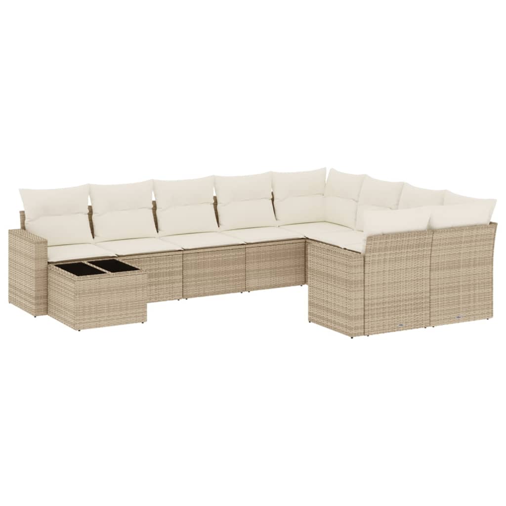 sofasæt til haven 10 dele med hynder polyrattan beige