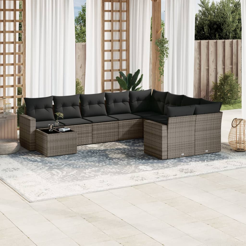 sofasæt til haven 10 dele med hynder polyrattan grå