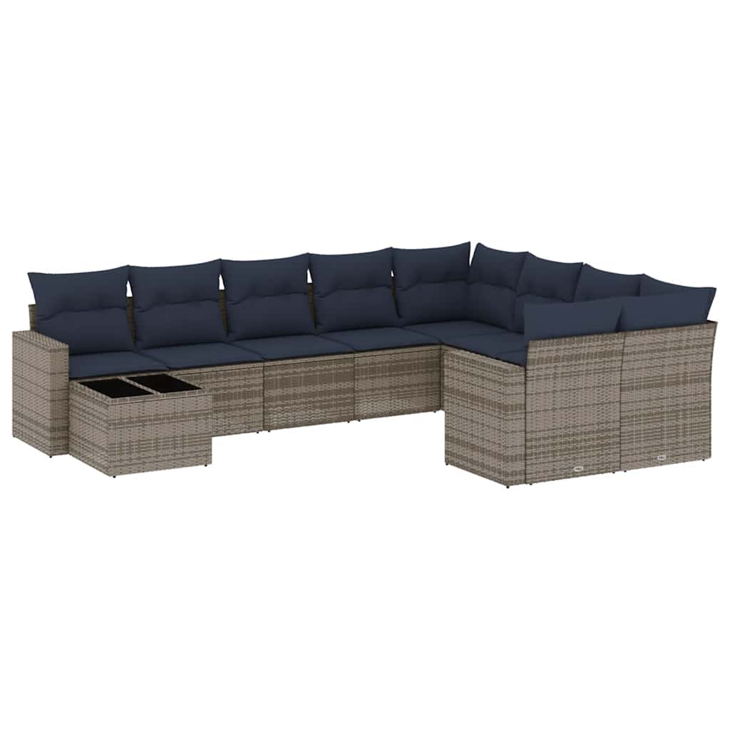 sofasæt til haven 10 dele med hynder polyrattan grå
