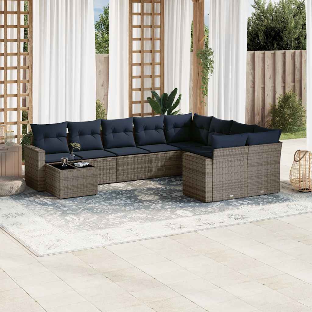 sofasæt til haven 10 dele med hynder polyrattan grå