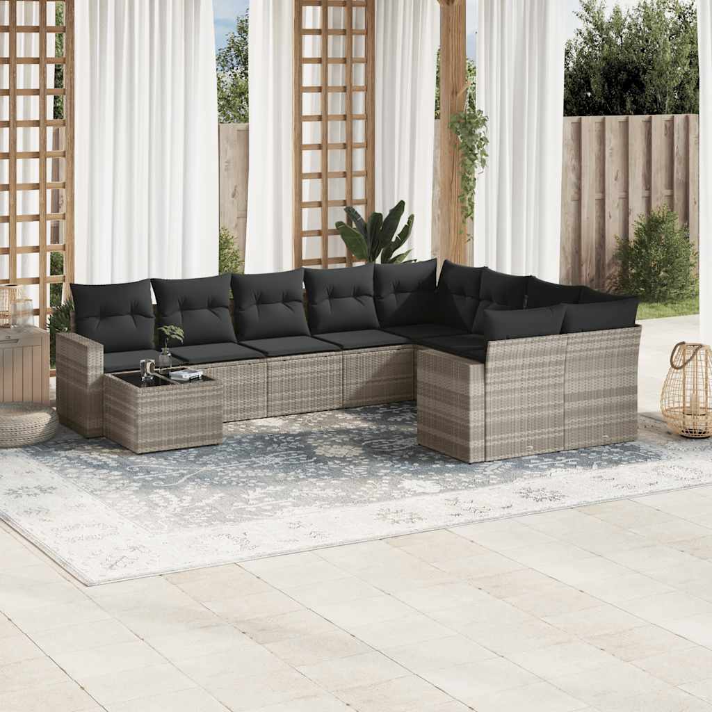 sofasæt til haven 10 dele med hynder polyrattan lysegrå