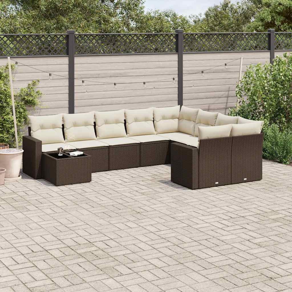 sofasæt til haven 10 dele med hynder polyrattan brun