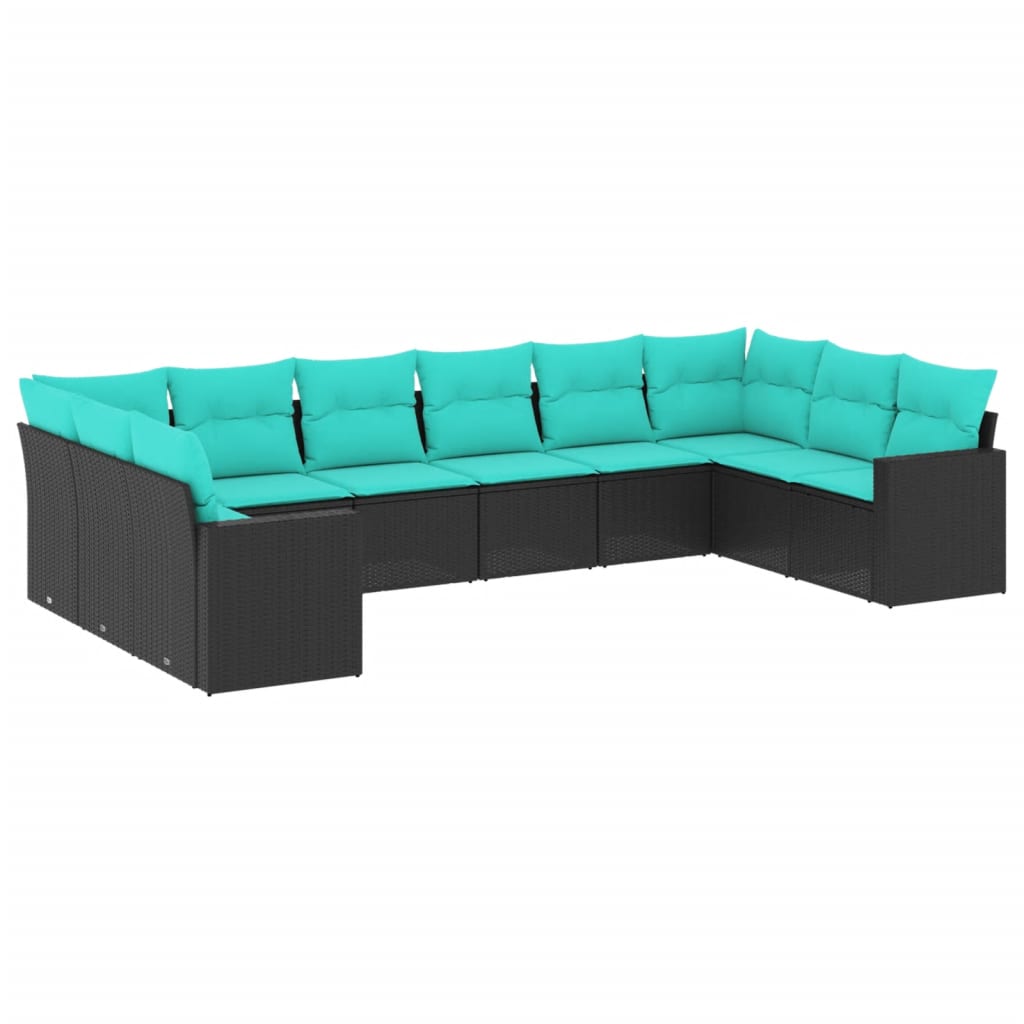 sofasæt til haven 10 dele med hynder polyrattan sort
